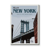 New York Bridge Vintage Wall Art – Travel Poster Style City Print