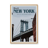 New York Bridge Vintage Wall Art – Travel Poster Style City Print