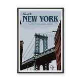 New York Bridge Vintage Wall Art – Travel Poster Style City Print