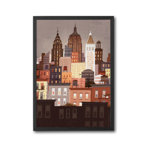 New York City Skyline Illustration Wall Poster by Jamey Christoph – Aesthetic Cityscape Wall Print