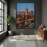 New York Cityscape Modern Wall Art – Brooklyn Bridge at Dusk