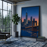 New York Cityscape Modern Wall Art – Brooklyn Bridge Skyline at Dusk