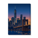 New York Cityscape Modern Wall Art – Brooklyn Bridge Skyline at Dusk