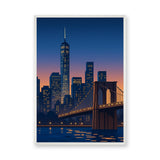 New York Cityscape Modern Wall Art – Brooklyn Bridge Skyline at Dusk