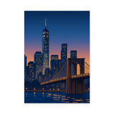 New York Cityscape Modern Wall Art – Brooklyn Bridge Skyline at Dusk