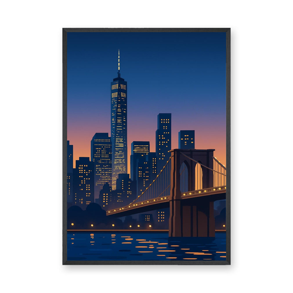 New York Cityscape Modern Wall Art – Brooklyn Bridge Skyline at Dusk
