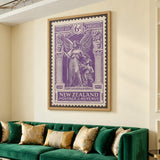 New Zealand Stamp Vintage Wall Art – Purple Peace and Progress Print