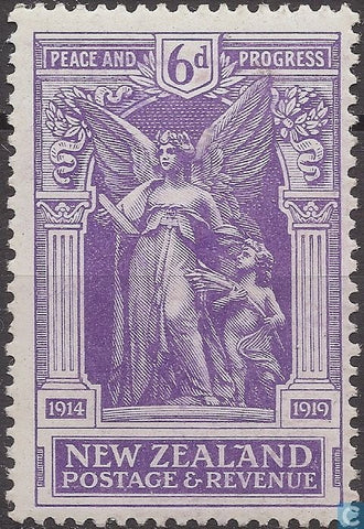 New Zealand Stamp Vintage Wall Art – Purple Peace and Progress Print