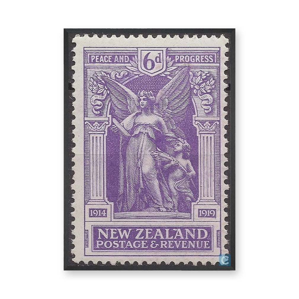 New Zealand Stamp Vintage Wall Art – Purple Peace and Progress Print