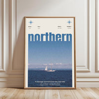 Northern Text Aesthetic Sailboat Décor Poster, Minimal Home Wall Print