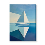 Ocean Sea Minimalist Geometric Wall Art – Sailboat on Calm Blue Water