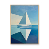 Ocean Sea Minimalist Geometric Wall Art – Sailboat on Calm Blue Water