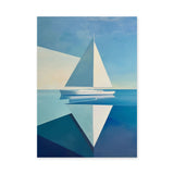 Ocean Sea Minimalist Geometric Wall Art – Sailboat on Calm Blue Water