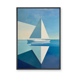 Ocean Sea Minimalist Geometric Wall Art – Sailboat on Calm Blue Water