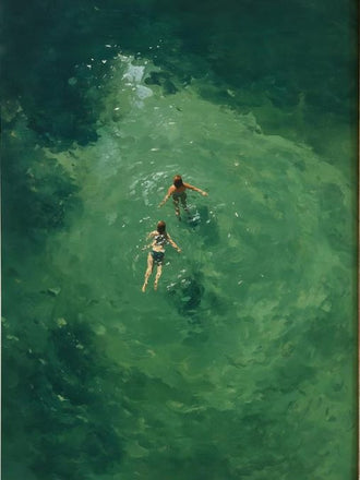 Ocean Sea Modern Wall Art – Overhead Swimmers in Deep Green Water