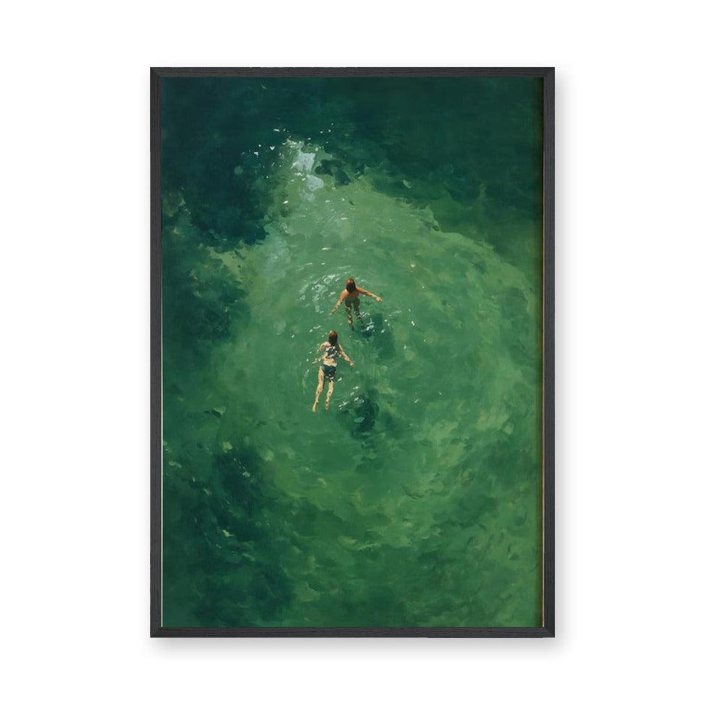 Ocean Sea Modern Wall Art – Overhead Swimmers in Deep Green Water