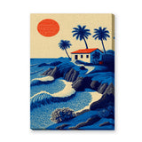 Ocean Sea Retro Coastal Wall Art – Palm House Above Blue Waves