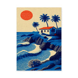 Ocean Sea Retro Coastal Wall Art – Palm House Above Blue Waves