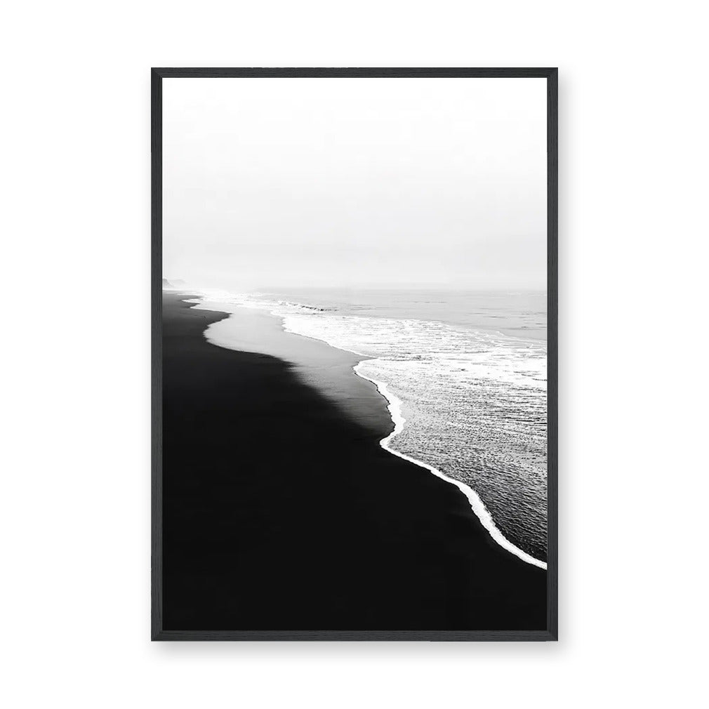 Ocean Shoreline Minimalist Coastal Wall Art – Black and White Beach Photography
