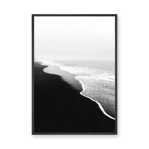 Ocean Shoreline Minimalist Coastal Wall Art – Black and White Beach Photography