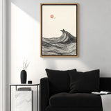 Ocean Wave Minimalist Line Art Wall Art – Boat and Pink Sun Coastal Print