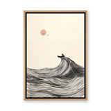 Ocean Wave Minimalist Line Art Wall Art – Boat and Pink Sun Coastal Print