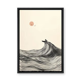 Ocean Wave Minimalist Line Art Wall Art – Boat and Pink Sun Coastal Print