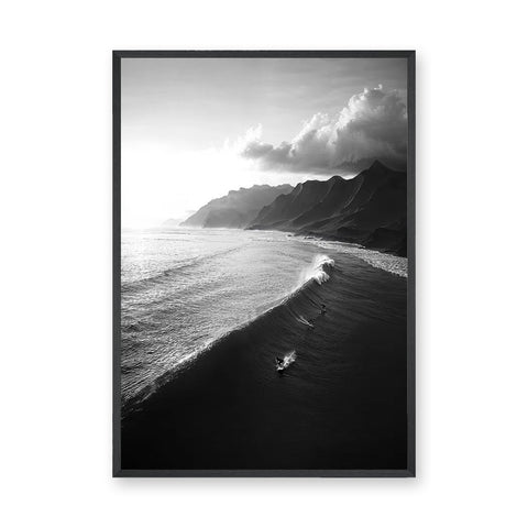 Ocean Wave Photography Coastal Wall Art – Black-and-White Surf Coast