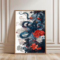 Octopus and Floral Aesthetic Home Art Print