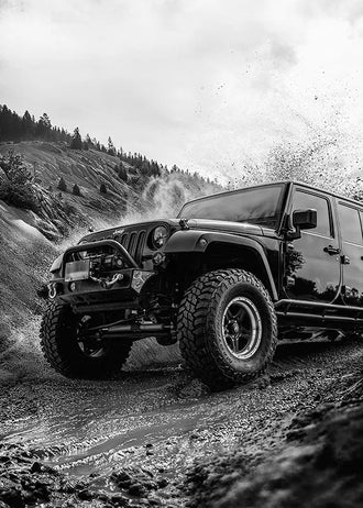 Off Road Jeep Wrangler Modern Wall Art – Black and White Mud Trail Photo