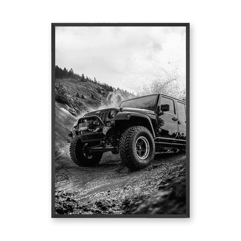 Off Road Jeep Wrangler Modern Wall Art – Black and White Mud Trail Photo