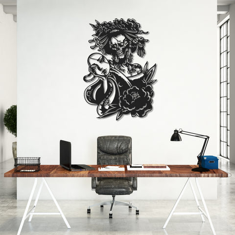 Skull Gothic Geisha Metal Wall Art