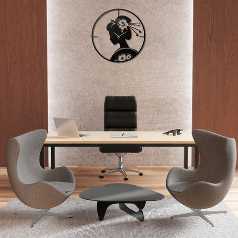 Geisha Silhouette Metal Wall Clock