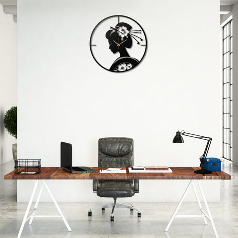 Geisha Silhouette Metal Wall Clock