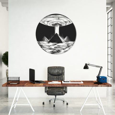Space Ship & Pyramids Metal Wall Art
