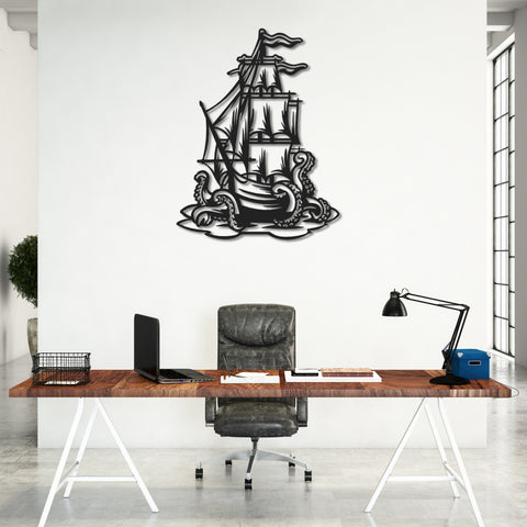 Ship Octopus Metal Wall Art