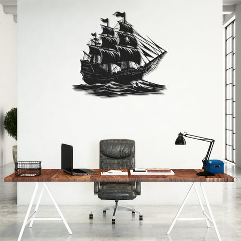 Pirate Ship On Sea Metal Wall Art