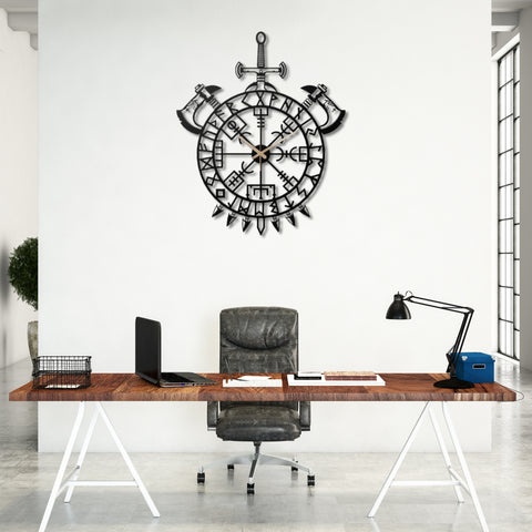 Nordic Rune Vegvisir Metal Wall Clock