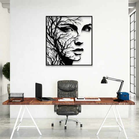 Woman with Tree Branches Hair Metal Wall Art