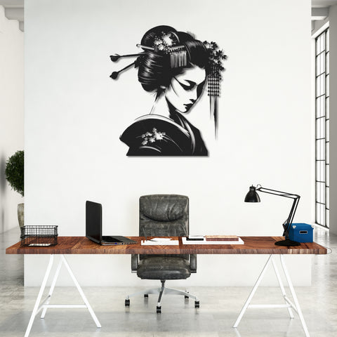 Japanese Geisha Woman Metal Wall Art
