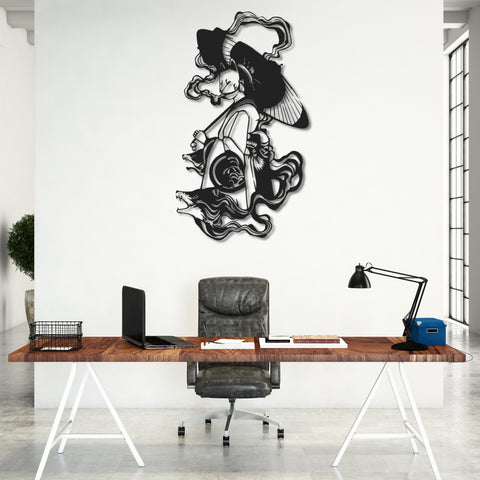 Mystic Kitsune Geisha Metal Wall Art