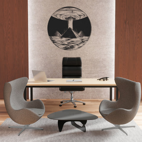 Space Ship & Pyramids Metal Wall Art