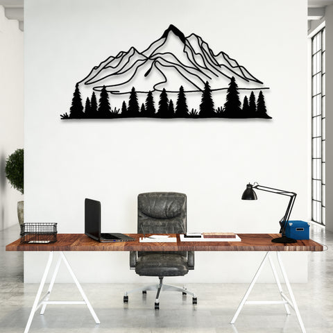 Minimalist Mountain and Pine Trees Metal Wall Art