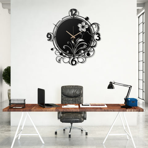 Oversized Floral Swirl Metal Wall Clock