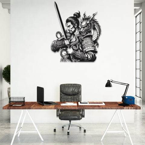 Japanese Samurai & Dragon Metal Wall Art