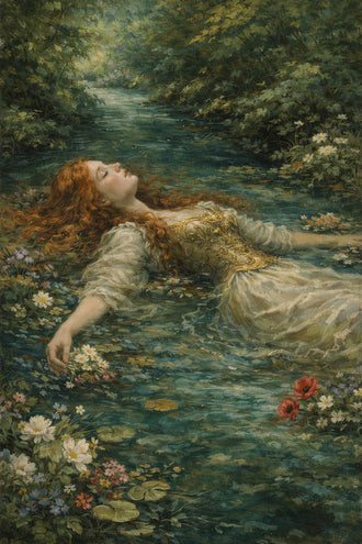 Ophelia Portrait Traditional Wall Art – Floating Forest Stream Scene