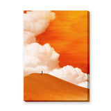 Orange Desert Dune Modern Wall Art – Lone Figure Beneath Dramatic Clouds