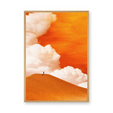 Orange Desert Dune Modern Wall Art – Lone Figure Beneath Dramatic Clouds