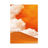 Orange Desert Dune Modern Wall Art – Lone Figure Beneath Dramatic Clouds