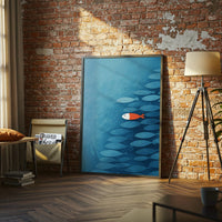 Orange Fish Understated Wall Print Poster – Sleek Blue and Orange Fish Print